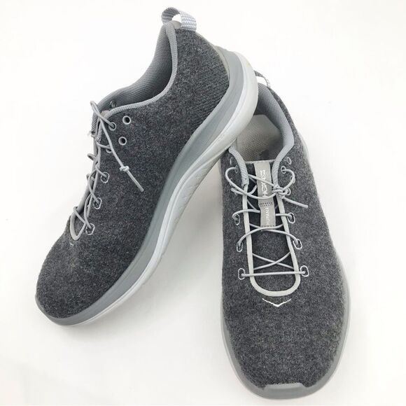 Hoka One One Hupana Flow Gray Wool Elastic Lace Sneakers - Picture 1 of 16